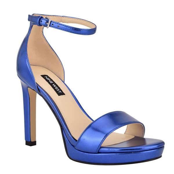 Nine West Edyn Ankle Strap Blue Heeled Sandals | Ireland 40H14-9I29